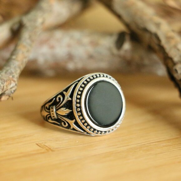 925 Sterling Silver Men's Ring Natural  Black Onyx - Picture 3 of 6